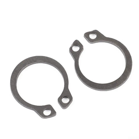 Two 304 stainless steel external retaining rings from the Super Solid 100 Pc 304 Stainless Steel External Retaining Ring Set Circlips.