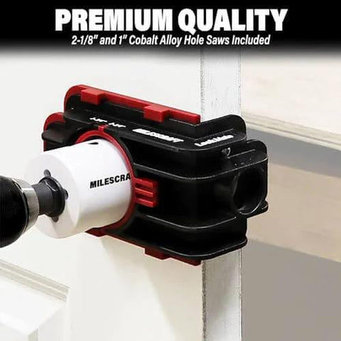 Door Lock Installation Kit With Jig For Wood And Metal Doors Fits Standard Doors From One And Three Eighths Inches To One And Three Quarters Inches Thick Includes Bi Metal C+obalt Hole Saws And Step Drill Guide For Precise Easy Lock Installation No Fuss used on door