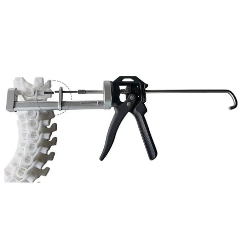 Flexible Conveyor Chain Plate Remover Tool With Three Interchangeable Heads shown disassembling plastic conveyor chain