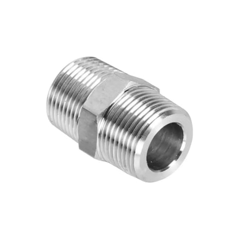 Three Piece Set Of One Quarter Inch NPT Male Stainless Steel Nipple Connectors With Hex Heads 304 Stainless Steel Heavy Duty