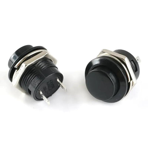 Close-up of black 16Mm Momentary Push Button Switches Kit For Arcade Cabinets, 28 Pcs Self Resetting Non Lock Mini Round Buttons.