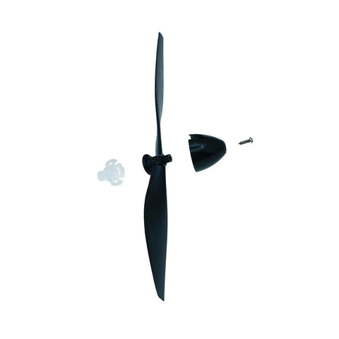 Four Pack RC Airplane Propellers Compatible With TR-C285G RC Plane And TR-C385 Four Channel RC Aircraft Including Spare Propellers, Savers And Adapters, single black propeller and accessories