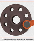 Flange alignment with tool showing bolt holes aligned, demonstrating Pair Of 3/4 Inch Flange Alignment Pins In Black 4140 Steel Heat Treated.