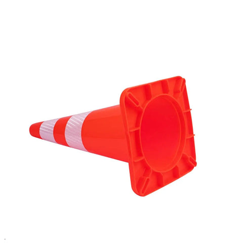 Heavy Duty 28 Inch Traffic Cones Set Of 12 PVC Safety Cones For Roads Parking Lots And Construction Sites Orange With Reflective Tape Weighted Hazard Markers Field Markers And Barriers For Smart Traffic Guidance lying on side displaying base
