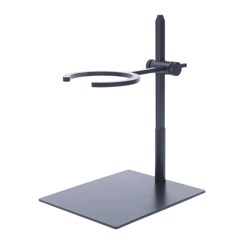 Level Up Your Morning Pour Over Coffee Dripper Stand With Height Adjustable Aluminum Stand, lightweight black metal structure.