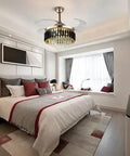 TTbhfui 42 Inch 3-Color Invisible Crystal LED Ceiling Fan Light with Remote in a modern bedroom setting.