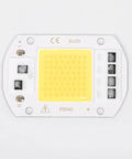 LED COB Chip Floodlight Bulb 20W 30W 50W 220V Input High, close-up of COB chip on white board for enhanced brightness.