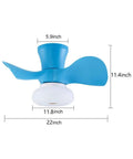 Ceiling Fan with Light 22 Inch 6 Speeds Timing 3 Color Temperatures for, blue design, acrylic and metal materials, dimensions shown.