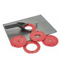 Top Shelf Aluminum Router Table Insert Plate 3/8 Inch Thick 9 1/32 By 12 3/32 Inches Hardcore Woodworking Upgrade with locking rings.