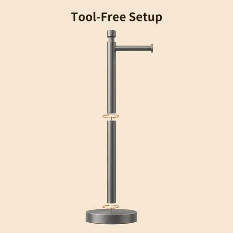 Built Tight Free Standing Toilet Paper Stand With Heavy Weighted Base And Brushed Graphite Finish zero wobble setup for tool-free assembly.