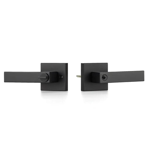 Close-up of 2 Pack Heavy Duty Square Door Levers Matte Black Finish Built Tough For Interior Doors Right And Left Handed Passage And Dummy Lever Sets