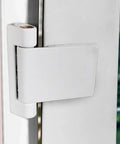 Close-up of Heavy Duty Aluminum Flag Hinge For Swing Doors And Windows with white finish, showcasing robust construction and smooth pivot.