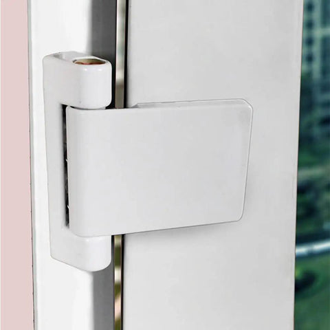 Close-up of Heavy Duty Aluminum Flag Hinge For Swing Doors And Windows with white finish, showcasing robust construction and smooth pivot.