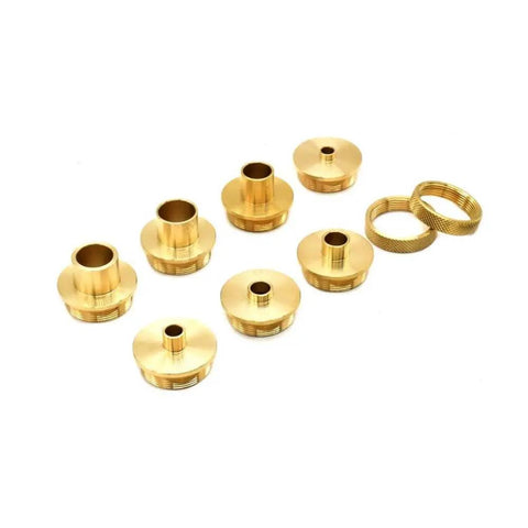 Pro Grade Router Template Guide Set Featuring Precise Metal Bushings includes nine brass bushings for secure routing.
