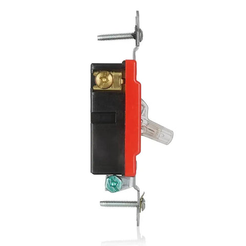 Side view of Three Way Illuminated Toggle Switch 15 Amp 120 277 VAC Heavy Duty Industrial Grade Fed Spec Clear Toggle Model 1223 LC