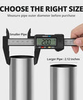 EVIL ENERGY 2-inch stainless steel exhaust clamp (lap-joint) for pipes; front view with caliper measuring diameter.