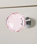 Dang Fancy 30mm Diamond Cut Crystal Cabinet Knobs With Clear Gold Alloy Base Super Smooth Drawer Handles For Kitchen Cupboards Dresser Wardrobe Furniture 6 Pack Solid Glass Pulls Pretty Darn Beautiful in pink color on drawer.