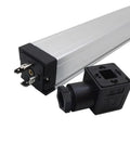 Close-up of a 200mm 0-5K Ohm Linear Position Sensor With Rock-Solid Precision, showing connector and black end cap.