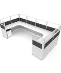 Modular Office Cubicle Kit With Adjustable Partition Panels And Mobile Storage Cart Quick Snap Together Design Compact Workspace Desk System For Hustle Ready Home Offices Charcoal, L-shaped layout with storage.