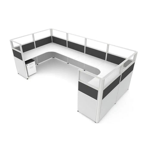 Modular Office Cubicle Kit With Adjustable Partition Panels And Mobile Storage Cart Quick Snap Together Design Compact Workspace Desk System For Hustle Ready Home Offices Charcoal, L-shaped layout with storage.