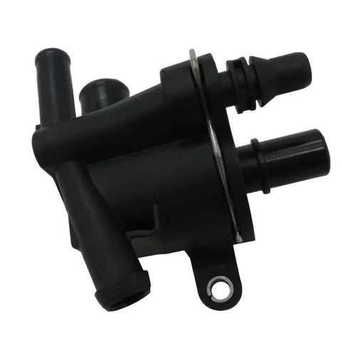 Top Notch Coolant Degas Separator Tank For Land Rover Discovery Evoque XF and F Type Models, black, showing inlet and outlet ports.