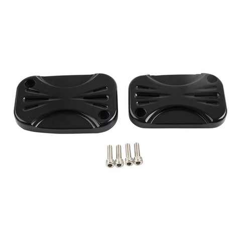 Black CNC Front Clutch And Brake Reservoir Cap Master Cylinder Cover For Harley Electra Glide Road King shown with screws