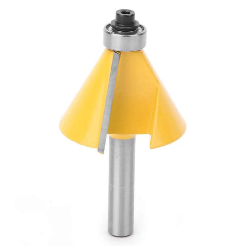 Ultra Smooth 8mm Shank Chamfer Router Bit YG6 Alloy Cutterhead with yellow cone for MDF solid wood precision trimming.