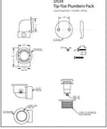 Dang Tight Fit Tip Toe Bathtub Drain Plug For SCH 40 Abs Lines With Two Hole Elbows And Sweet Satin Nickel Trim Featuring Ada Compliant Push Open Close Mechanism For No Stress Home Upgrades plumbing diagram with measurements and installation details.