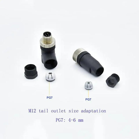 Two Pack M12 4 Pin Female Circular Connector D Code Industrial IP67 Waterproof Field Wireable Sensor Adapter with PG7 Cable