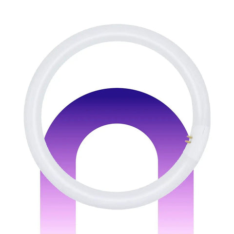 40W 16 Inch Circline Fluorescent Bulb Replacement With 4 Pin G10Q 4 Base T9 Style 2700K Warm White shown on a purple background