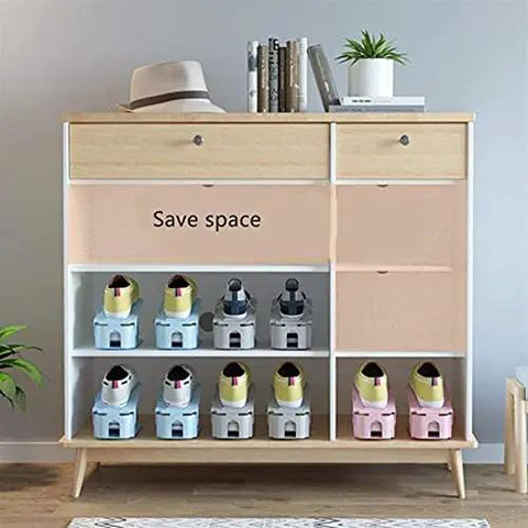 Adjustable Free Standing Shoe Rack With Ten Roomy Slots And Anti Slip Grip Design Perfect For Closet Space Saving And Smart Shoe Storage Organizer That Keeps Your Kicks Neat And Secure, showing colorful footwear in spacious design.
