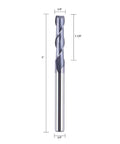Front view of carbide end mill, 1/4 in shank, 3 in length, TiAlN coated, 2-flute spiral upcut