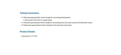 Tubing connections and product details for Air Gap Auxiliary Faucet for Under Sink RO Water Filtration Systems, dimensions 1x8x8 inches.