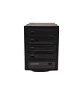 Front view of Rock Solid USB C External Storage 4 Bay Sata Hdd Ssd Enclosure with four drive bays for heavy duty file backup.
