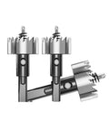 HSS Hole Saw Drill Bit Set For Stainless Steel And Wood, 15 To 50 Mm Range, showing three carbide hole saws with sharp teeth.