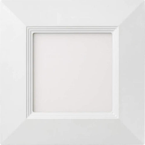 4 Inch Square Wafer LED Recessed Downlight With Ultra Thin Trim, 30K 40K 50K, Matte White Finish, front view.