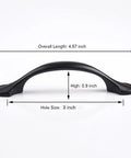 Sleek Matte Black Cabinet Pulls 30 Pack, 3 Inch Hole Centers, 4.57 Inch Length Bar Style Handles showing dimensions.