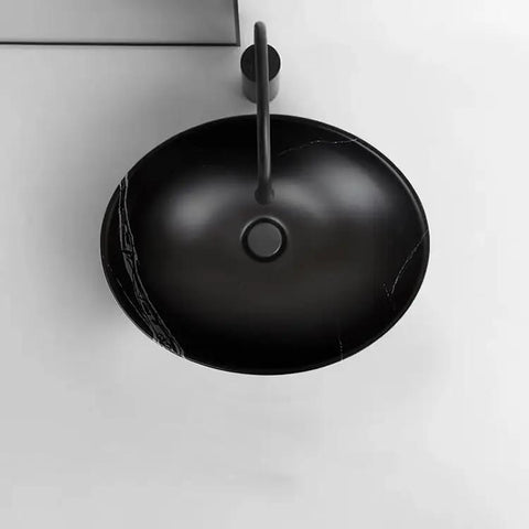 Top view of USZWBY Vessel Sinks Bathroom Vessel Sink Creative Balcony Art Wash Basin Ceramic Black Washbasin.