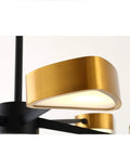 Close-up of Modern Adjustable Pendant Chandelier With Gold Triangle Design For Dining Bedroom Living Room Kitchen Dope Brass Finish Easy Install Super Clean Vibe And Chill Lighting Mood, showcasing gold geometric shade.