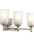 Three Light Vanity Light Fixture With Satin Etched Glass Shades In Olde Bronze, Wall Mount Over Mirror Bathroom Lighting
