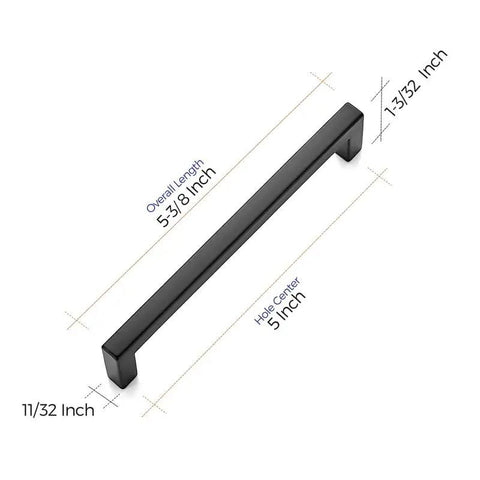 Snag These Slick Matte Black Cabinet Pulls For Kitchen Drawers 5 Inch Center To Center Solid Zinc Alloy Hardware 30 Pack Heavy Duty Grip Goes Hard On Cabinets Quick Easy Swap Upgrade, showing dimensions and design.