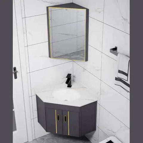 Slap This Corner Bathroom Vanity Sink Set On Your Wall With Smooth Ceramic Vessel Basin And Sleek Mirror for compact spaces.