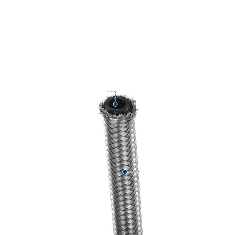 Ultimate Fuel Line Kit Featuring 3 Feet Of AN-6 CPE Hose With Essential 90 And 45 Degree Adapters Perfect For Sleek Replacement Installations On Hot Rods Or Muscle Cars That Need Reliable Routing Solutions, braided hose close-up