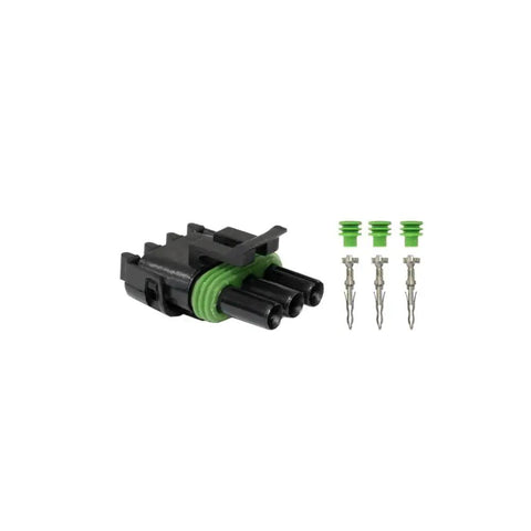 Plug Kit Throttle Position Sensor With 3-Pin Weather Pack Female Electrical Connector That Is Black Plastic Sealed Waterproof For Super Easy Direct Fit And Reliable Replacement To Fix Your Car S Speed Issues Today, black and green pins