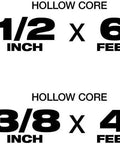 HOLLOW CORE labels featuring 1/2 inch x 6 feet and 3/8 inch x 4 feet specifications printed in bold.