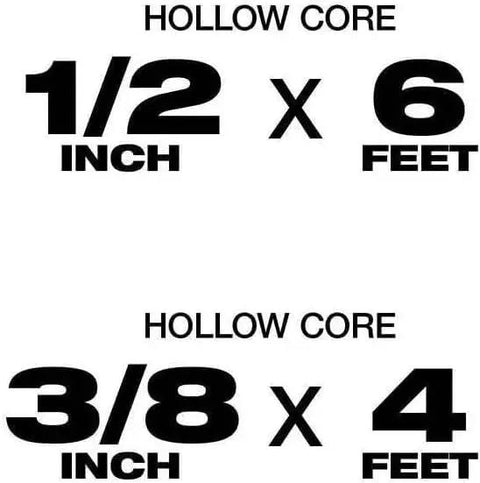 HOLLOW CORE labels featuring 1/2 inch x 6 feet and 3/8 inch x 4 feet specifications printed in bold.