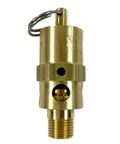 Brass 1/8 in NPT industrial safety relief valve with ring, front view