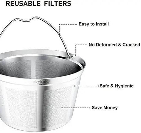 Reusable Stainless Steel Coffee Filter Basket For 8 To 12 Cup Brewers Permanent Replacement Filter That Keeps Natural Oils