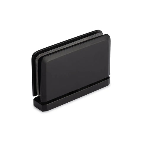 Matte black Workhorse Pivot Glass Hinge for half inch doors, close-up view, suitable for 36 inches wide and 145 lbs capacity