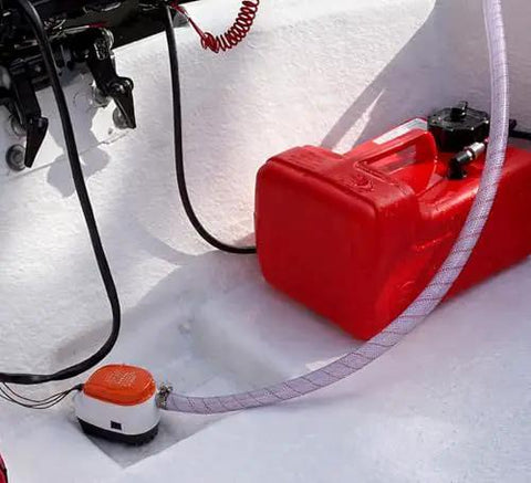06 Series Automatic Submersible Bilge Pump 750 GPH 12V Three Quarter Inch Outlet installed in a boat bilge compartment